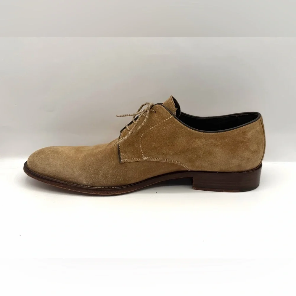 Santoni Suede Derby Straight Tip Shoes Brown Men's, Oxfords Made In Italy